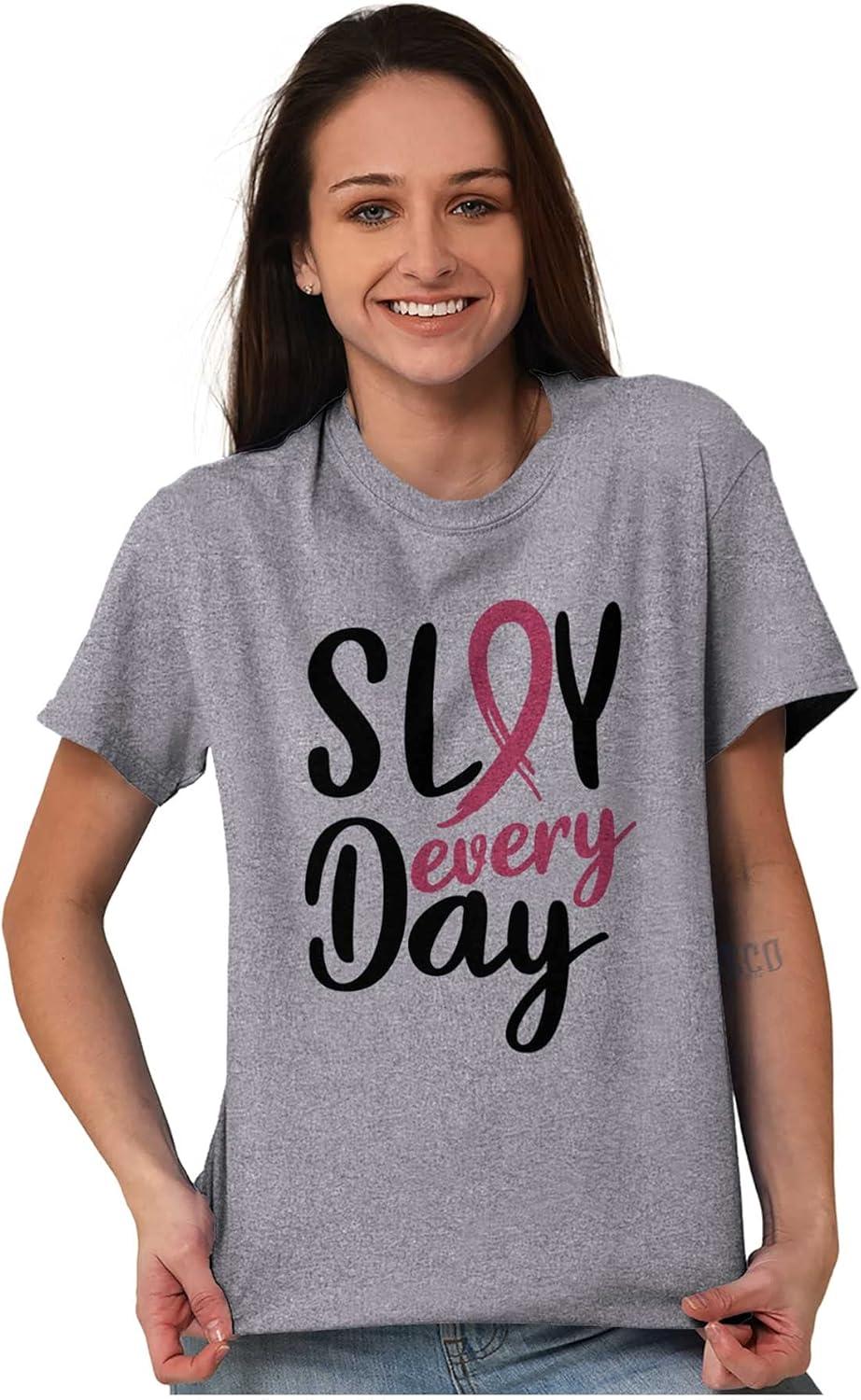 imageBreast Cancer Survivor Slay Every Day Womens Graphic T Shirt TeesSport Grey