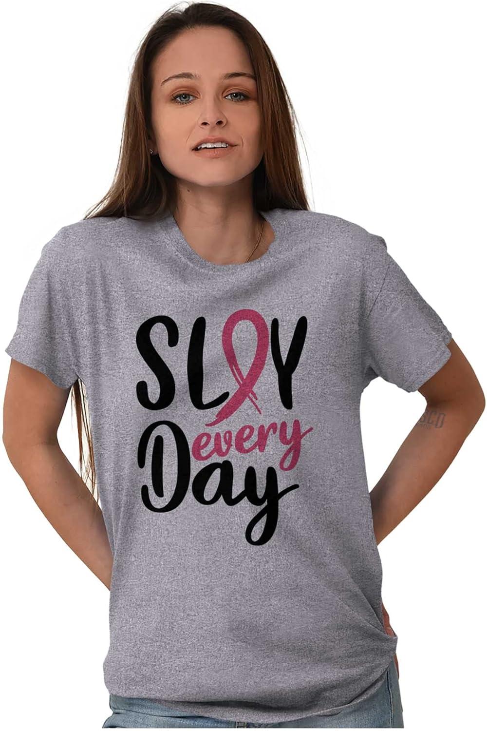 imageBreast Cancer Survivor Slay Every Day Womens Graphic T Shirt TeesSport Grey