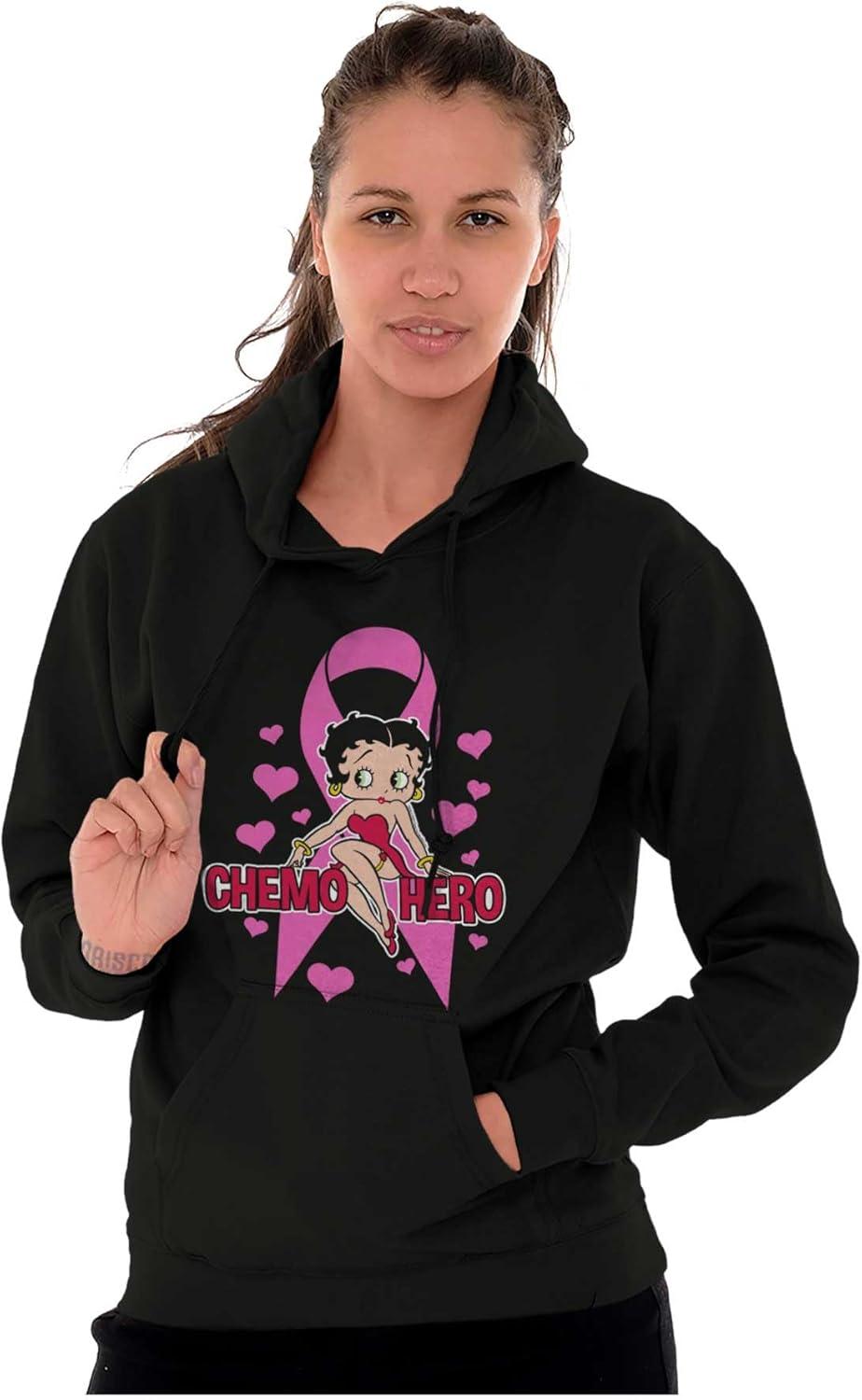 imageBrisco Brands Betty Boop Breast Cancer Chemo Hero Hoodie Sweatshirt WomenBlack