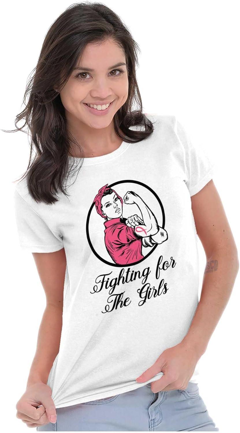 imageBrisco Brands Breast Cancer Fighter Rosie Riveter Womens Slim Fit Graphic TeeWhite