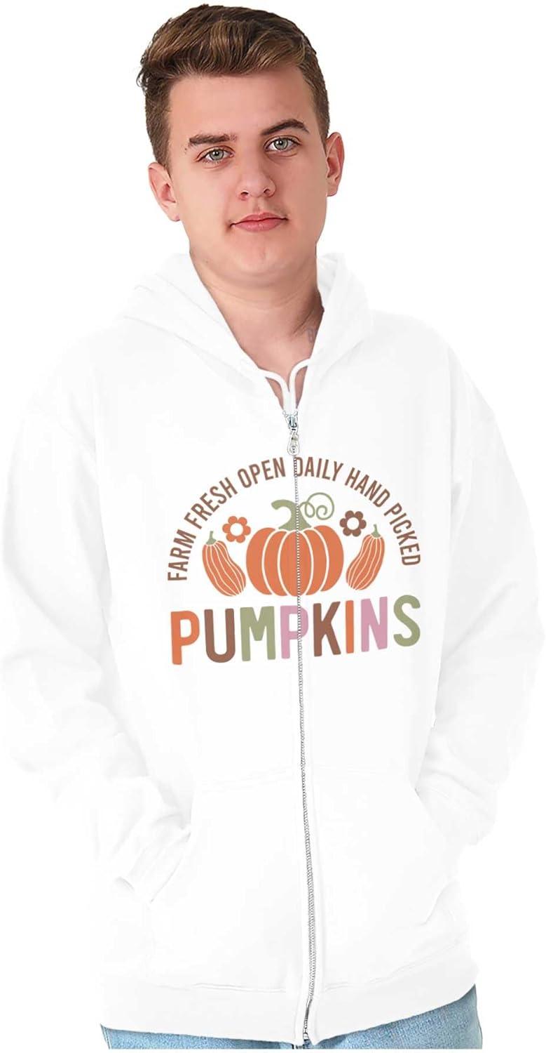imageBrisco Brands Cute Fall Autumn Farm Fresh Pumpkins Zip Up Hoodie Mens WomensWhite