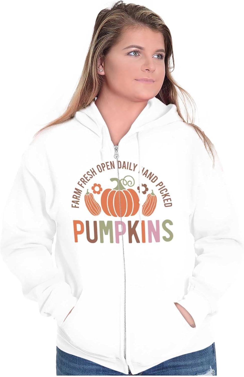 imageBrisco Brands Cute Fall Autumn Farm Fresh Pumpkins Zip Up Hoodie Mens WomensWhite