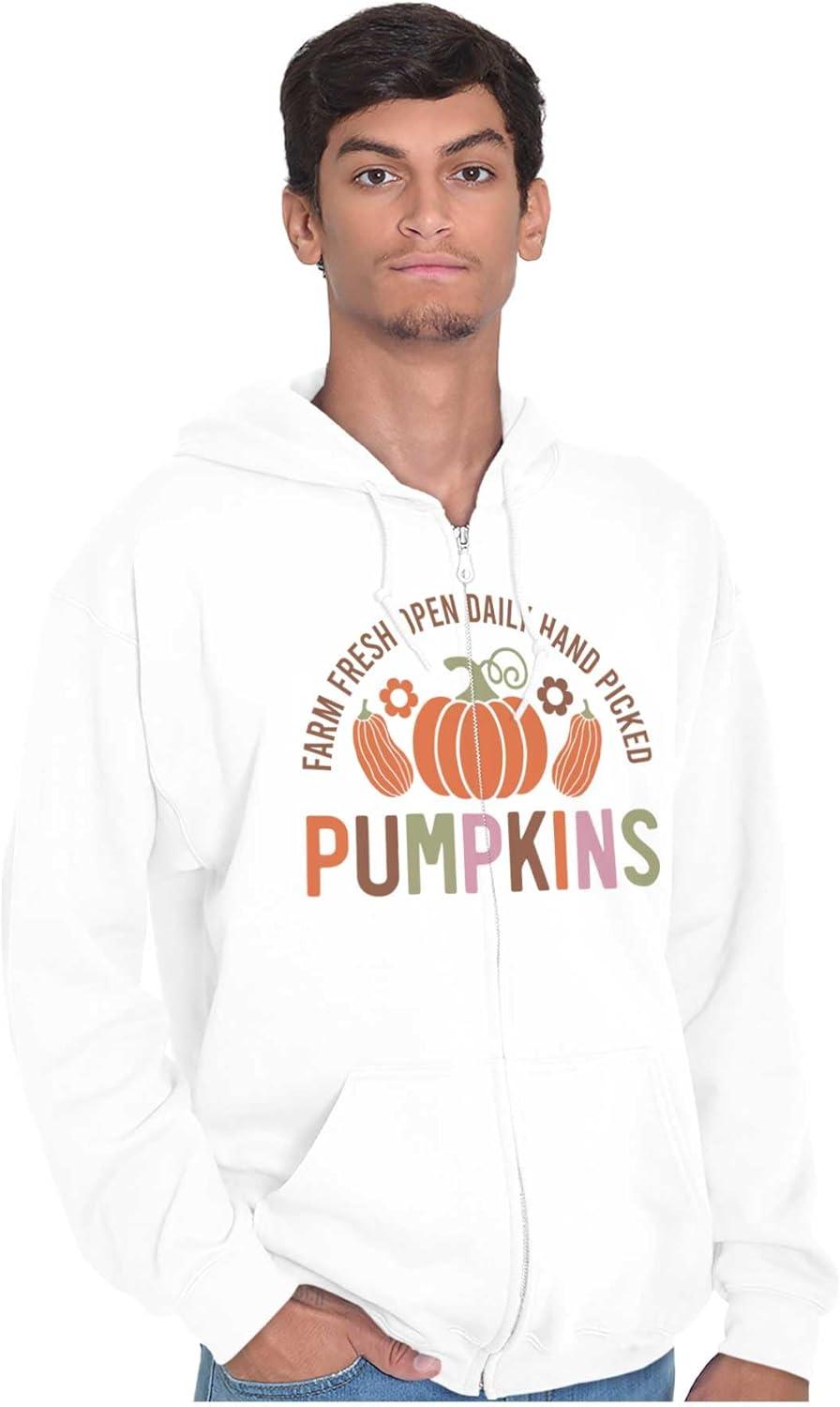 imageBrisco Brands Cute Fall Autumn Farm Fresh Pumpkins Zip Up Hoodie Mens WomensWhite