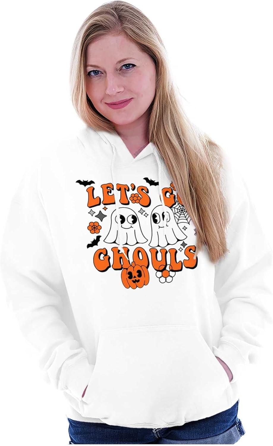 imageBrisco Brands Cute Halloween Ghosts Lets Go Ghouls Hoodie Sweatshirt WomenWhite