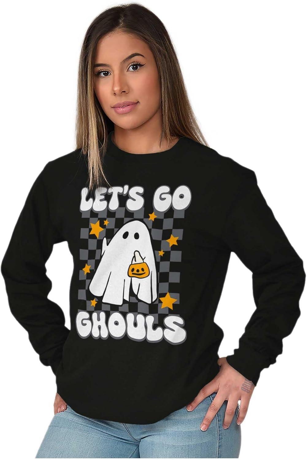 imageBrisco Brands Cute Halloween Lets Go Ghouls Ghost Womens Long Sleeve T ShirtBlack
