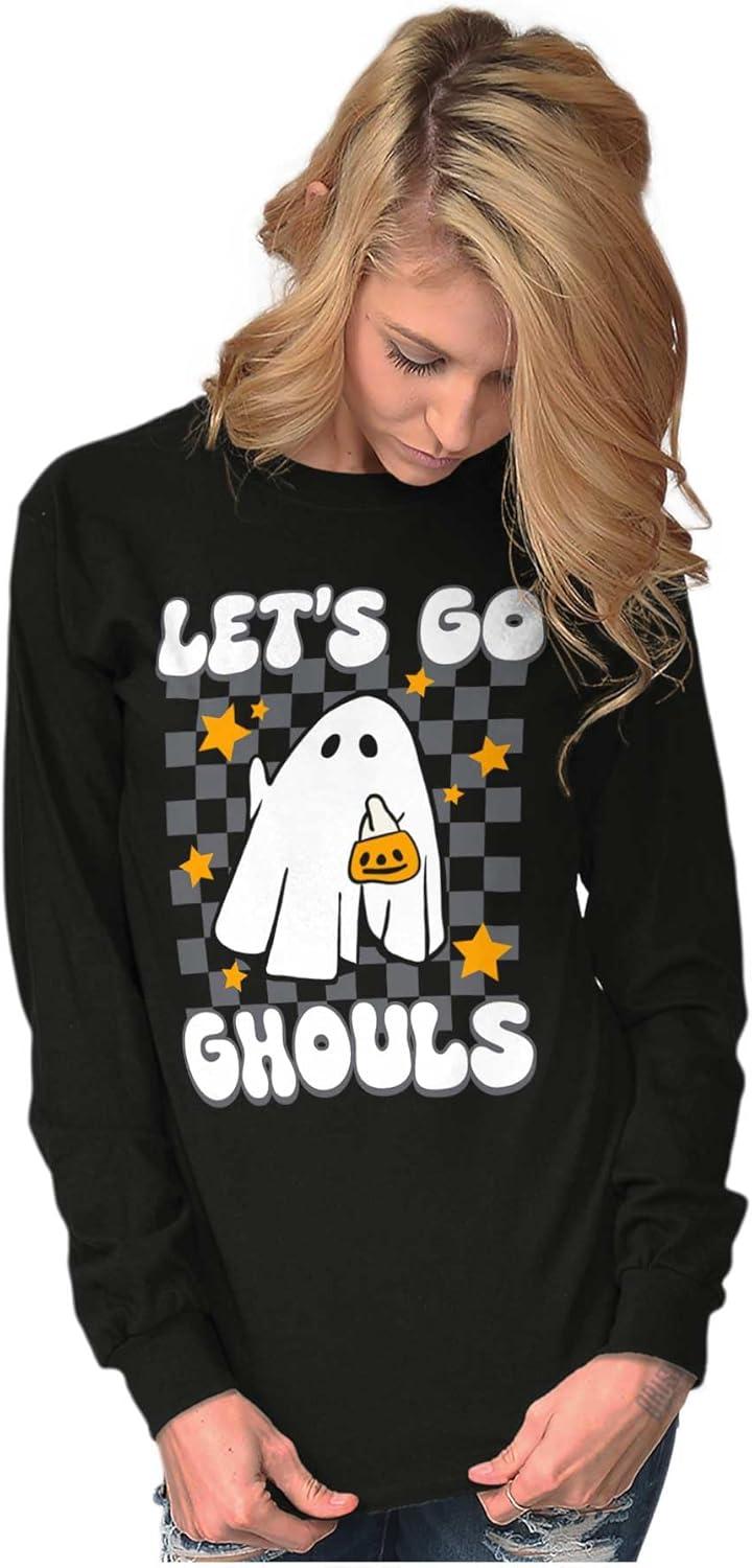 imageBrisco Brands Cute Halloween Lets Go Ghouls Ghost Womens Long Sleeve T ShirtBlack