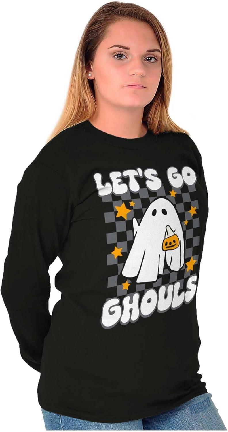 imageBrisco Brands Cute Halloween Lets Go Ghouls Ghost Womens Long Sleeve T ShirtBlack