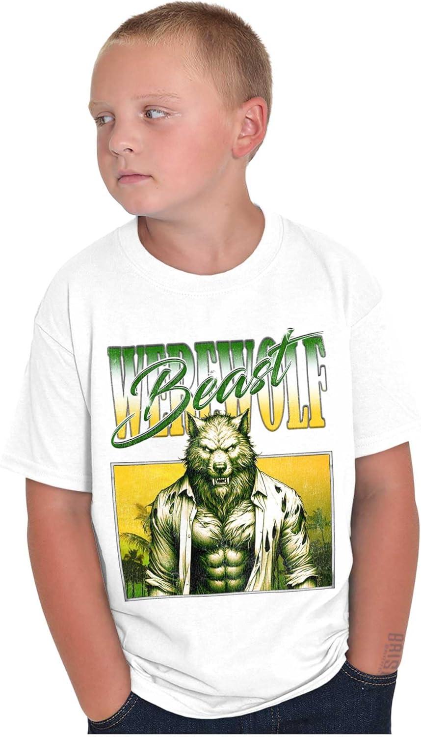 imageBrisco Brands Halloween Monster Werewolf Beast Crewneck T Shirts Boy GirlWhite