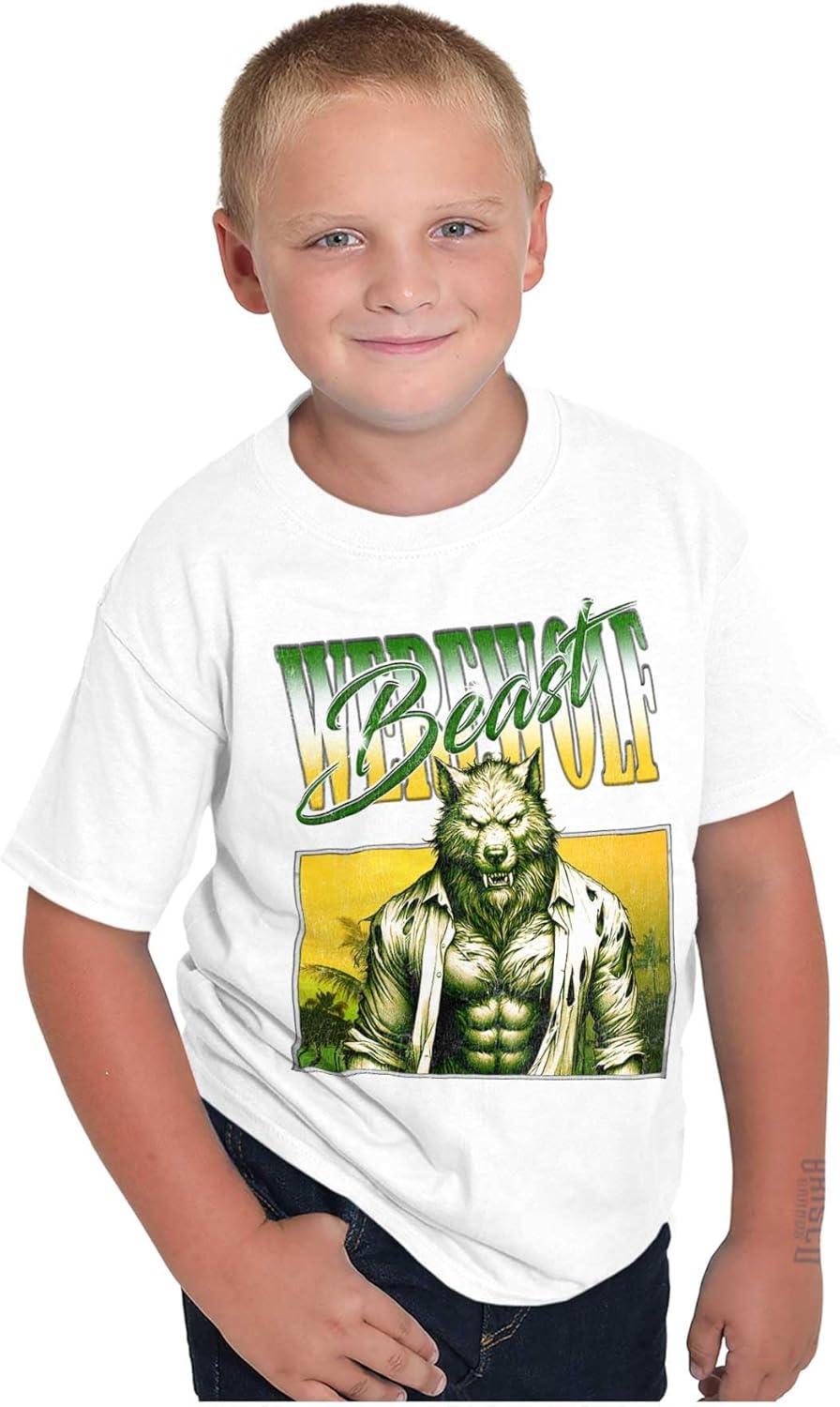 imageBrisco Brands Halloween Monster Werewolf Beast Crewneck T Shirts Boy GirlWhite