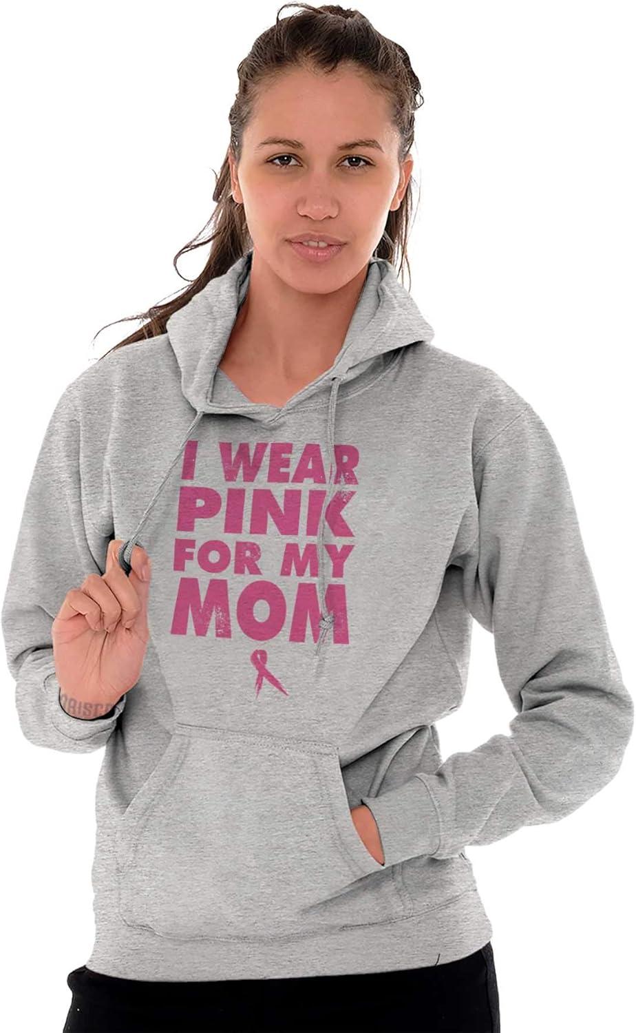 imageBrisco Brands I Wear Pink For My Mom Breast Cancer Hoodie Sweatshirt WomenSport Grey