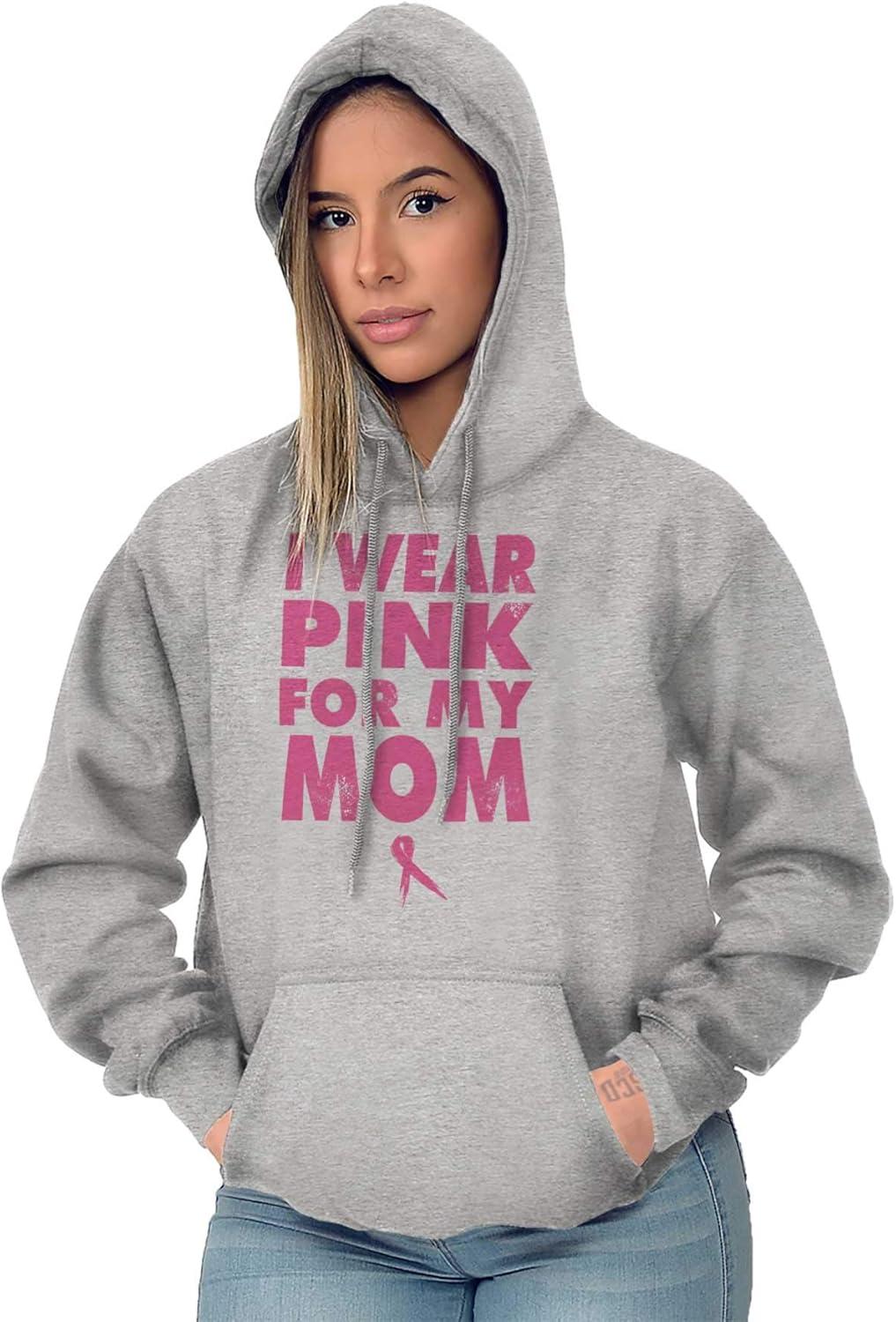 imageBrisco Brands I Wear Pink For My Mom Breast Cancer Hoodie Sweatshirt WomenSport Grey