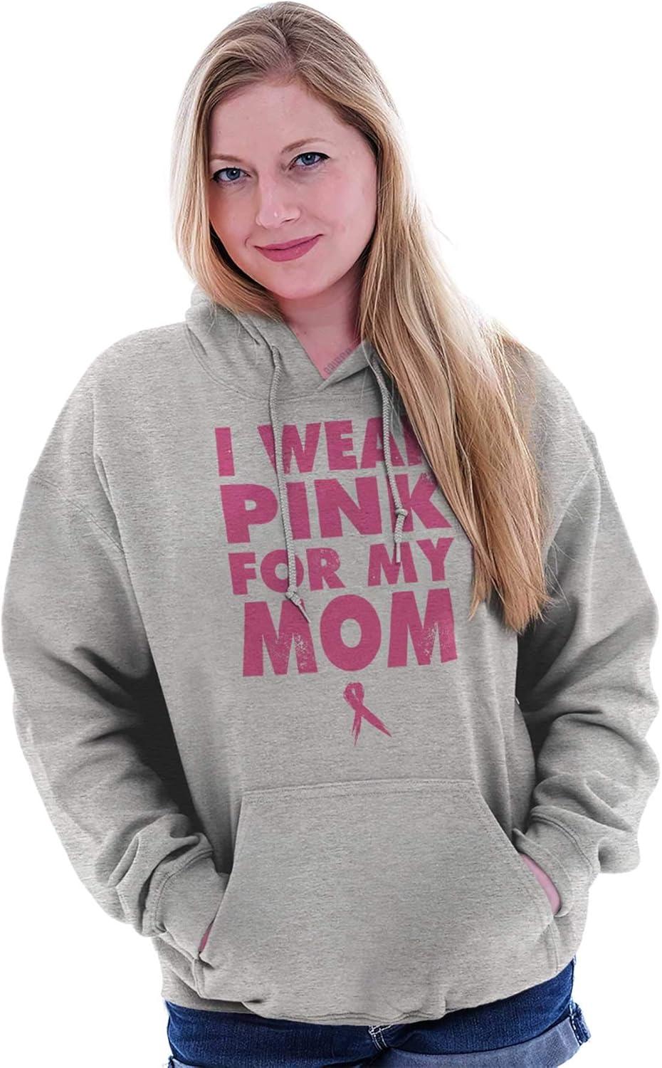 imageBrisco Brands I Wear Pink For My Mom Breast Cancer Hoodie Sweatshirt WomenSport Grey