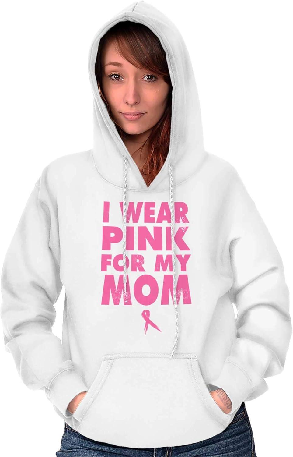 imageBrisco Brands I Wear Pink For My Mom Breast Cancer Hoodie Sweatshirt WomenWhite