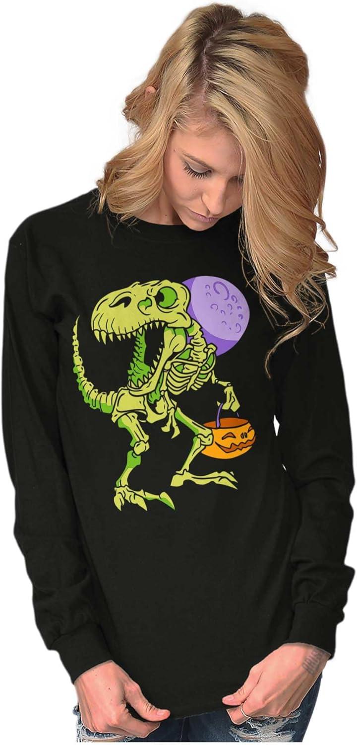 imageBrisco Brands Spooky Halloween Dinosaur Skeleton Long Sleeve Tshirt Men WomenBlack