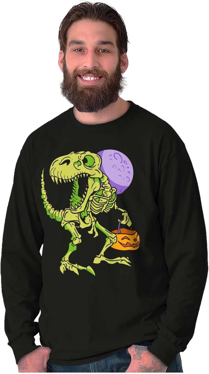 imageBrisco Brands Spooky Halloween Dinosaur Skeleton Long Sleeve Tshirt Men WomenBlack