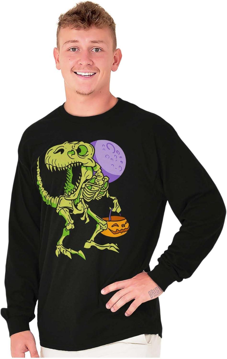 imageBrisco Brands Spooky Halloween Dinosaur Skeleton Long Sleeve Tshirt Men WomenBlack