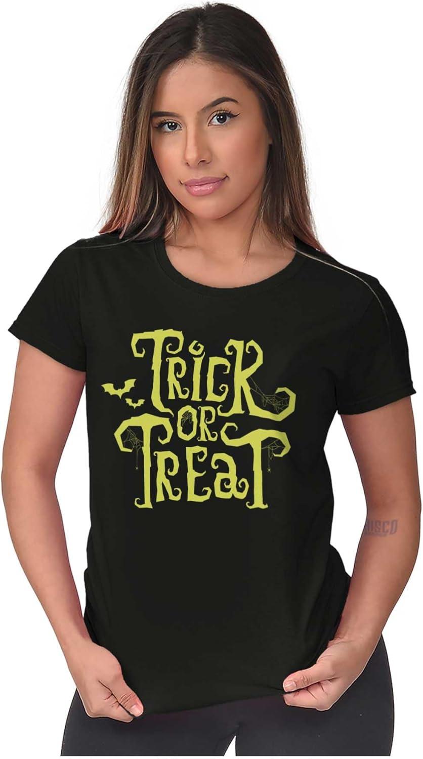 imageBrisco Brands Spooky Halloween Trick or Treat Womens Slim Fit Graphic TeeBlack