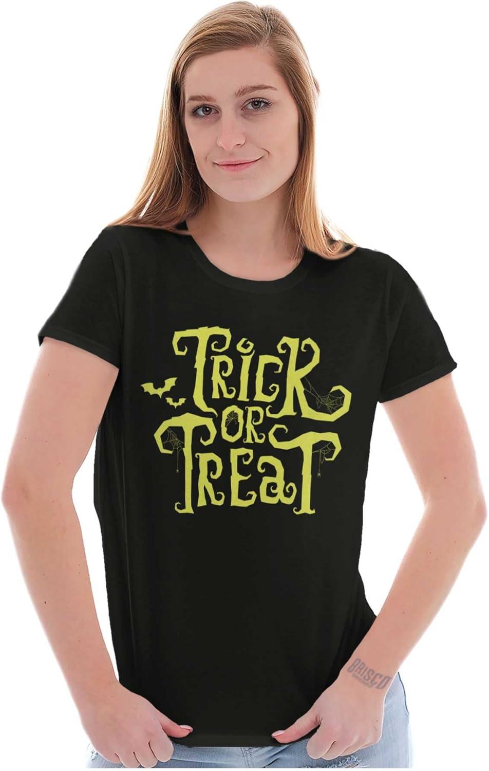 imageBrisco Brands Spooky Halloween Trick or Treat Womens Slim Fit Graphic TeeBlack