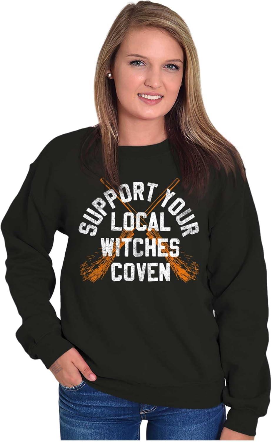 imageBrisco Brands Support Your Local Witches Coven Women Crewneck SweatshirtBlack