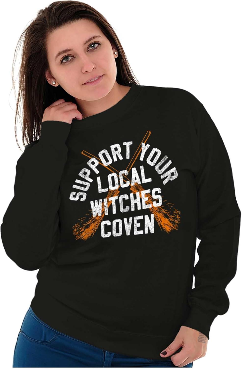 imageBrisco Brands Support Your Local Witches Coven Women Crewneck SweatshirtBlack