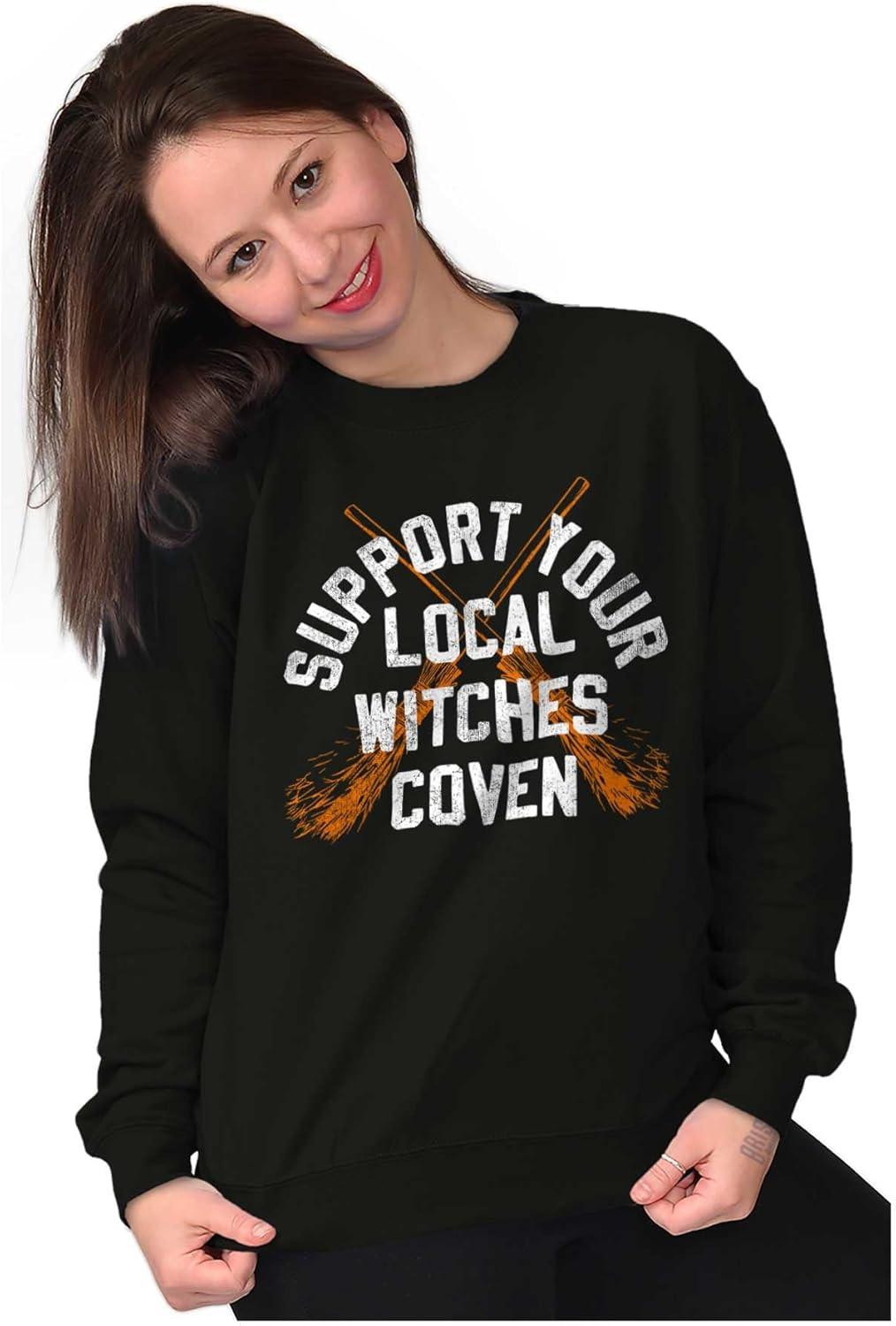 imageBrisco Brands Support Your Local Witches Coven Women Crewneck SweatshirtBlack