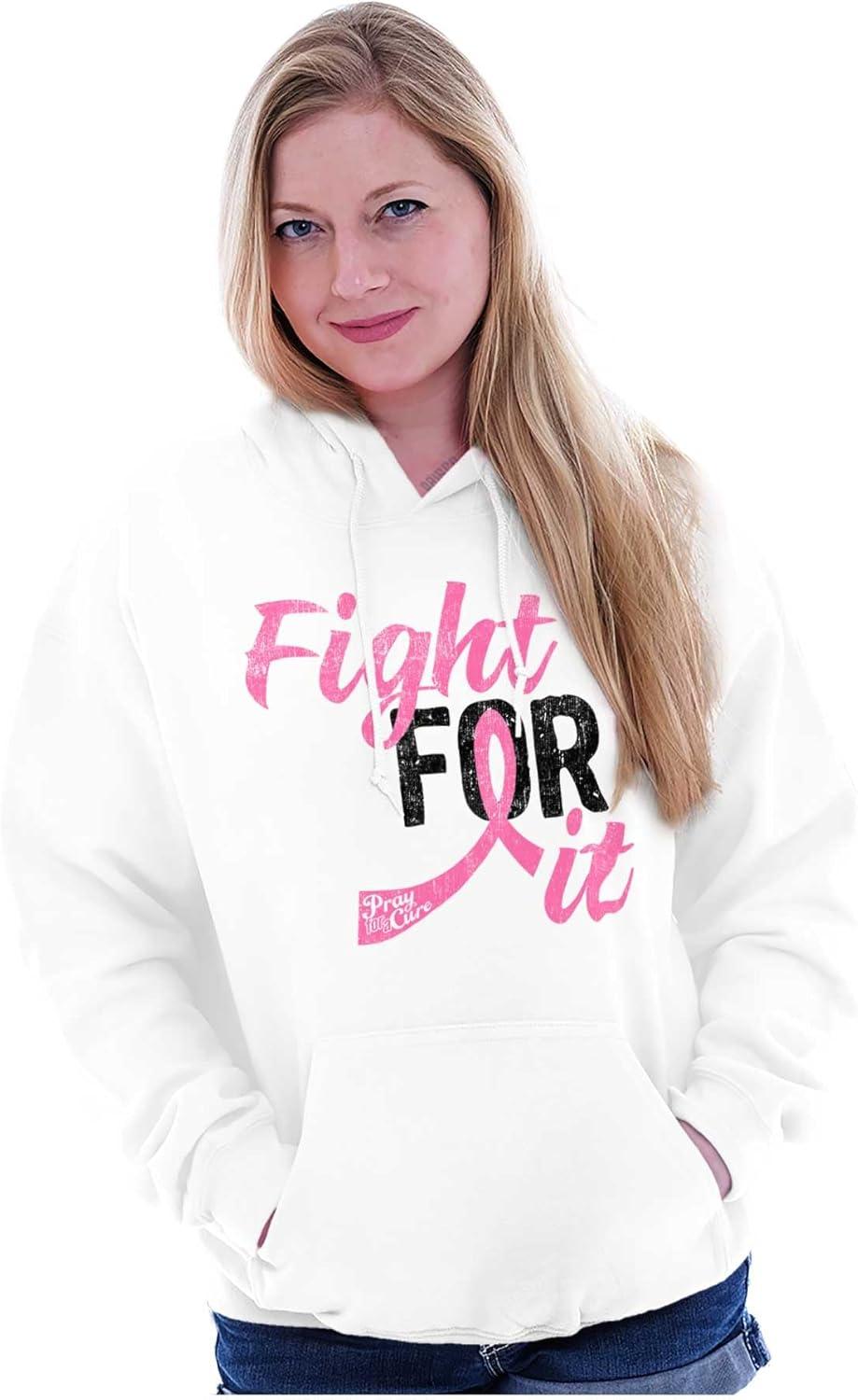 imageClassic Teaze Fight For It Breast Cancer Aware Pink Hoodie Sweatshirt WomenWhite