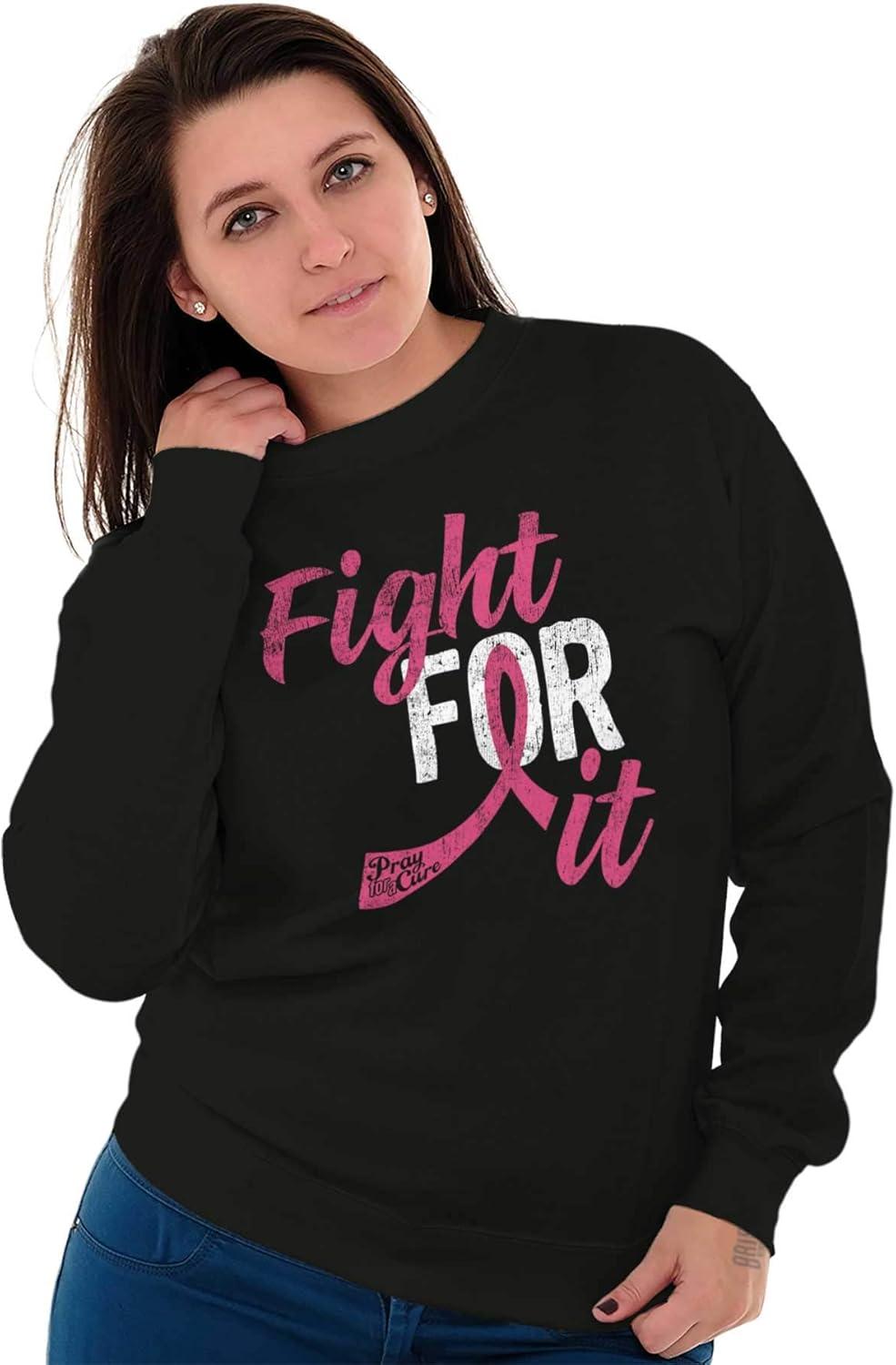 imageClassic Teaze Fight For It Breast Cancer Aware Pink Women Crewneck SweatshirtBlack