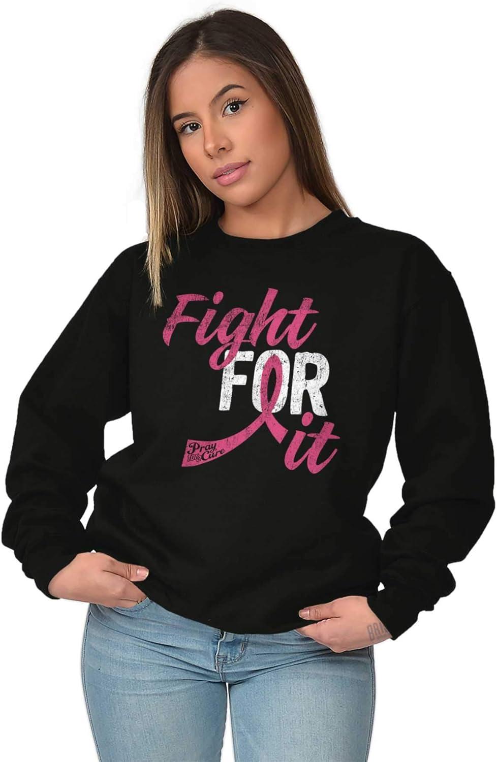 imageClassic Teaze Fight For It Breast Cancer Aware Pink Women Crewneck SweatshirtBlack
