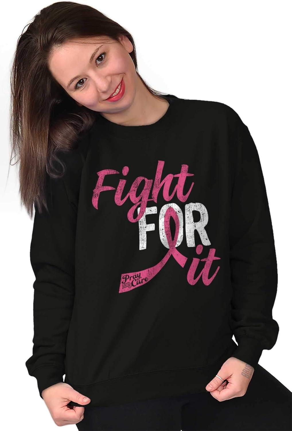 imageClassic Teaze Fight For It Breast Cancer Aware Pink Women Crewneck SweatshirtBlack