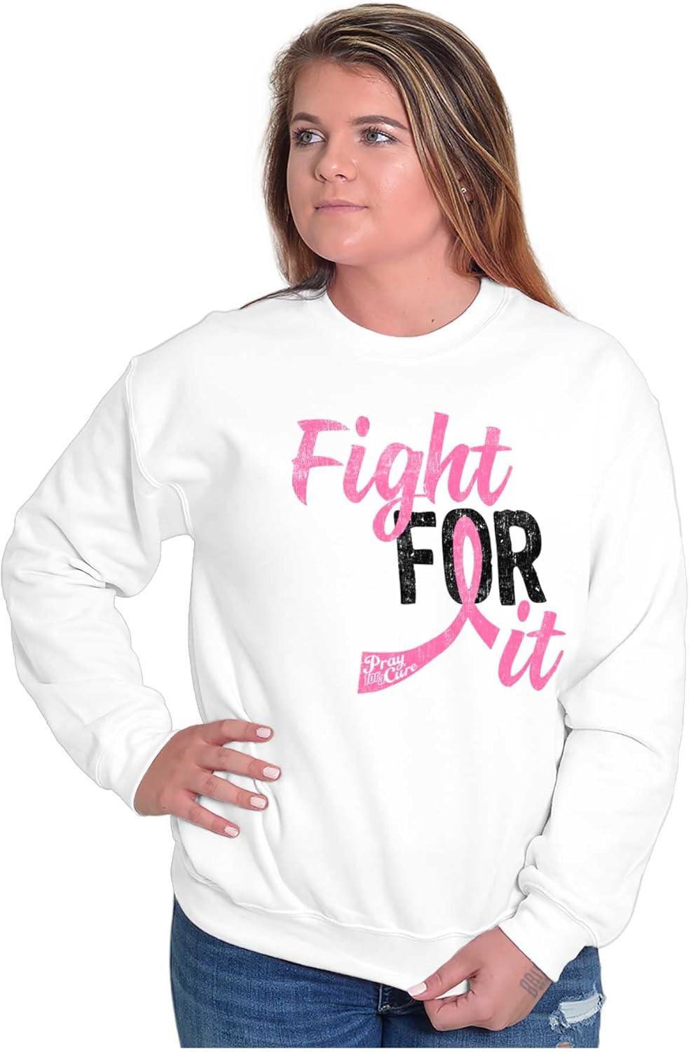 imageClassic Teaze Fight For It Breast Cancer Aware Pink Women Crewneck SweatshirtWhite