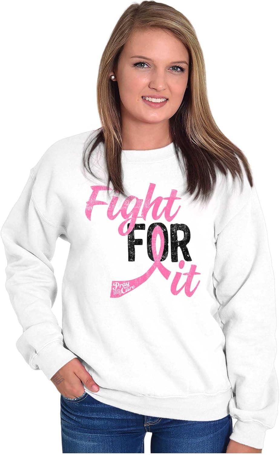 imageClassic Teaze Fight For It Breast Cancer Aware Pink Women Crewneck SweatshirtWhite
