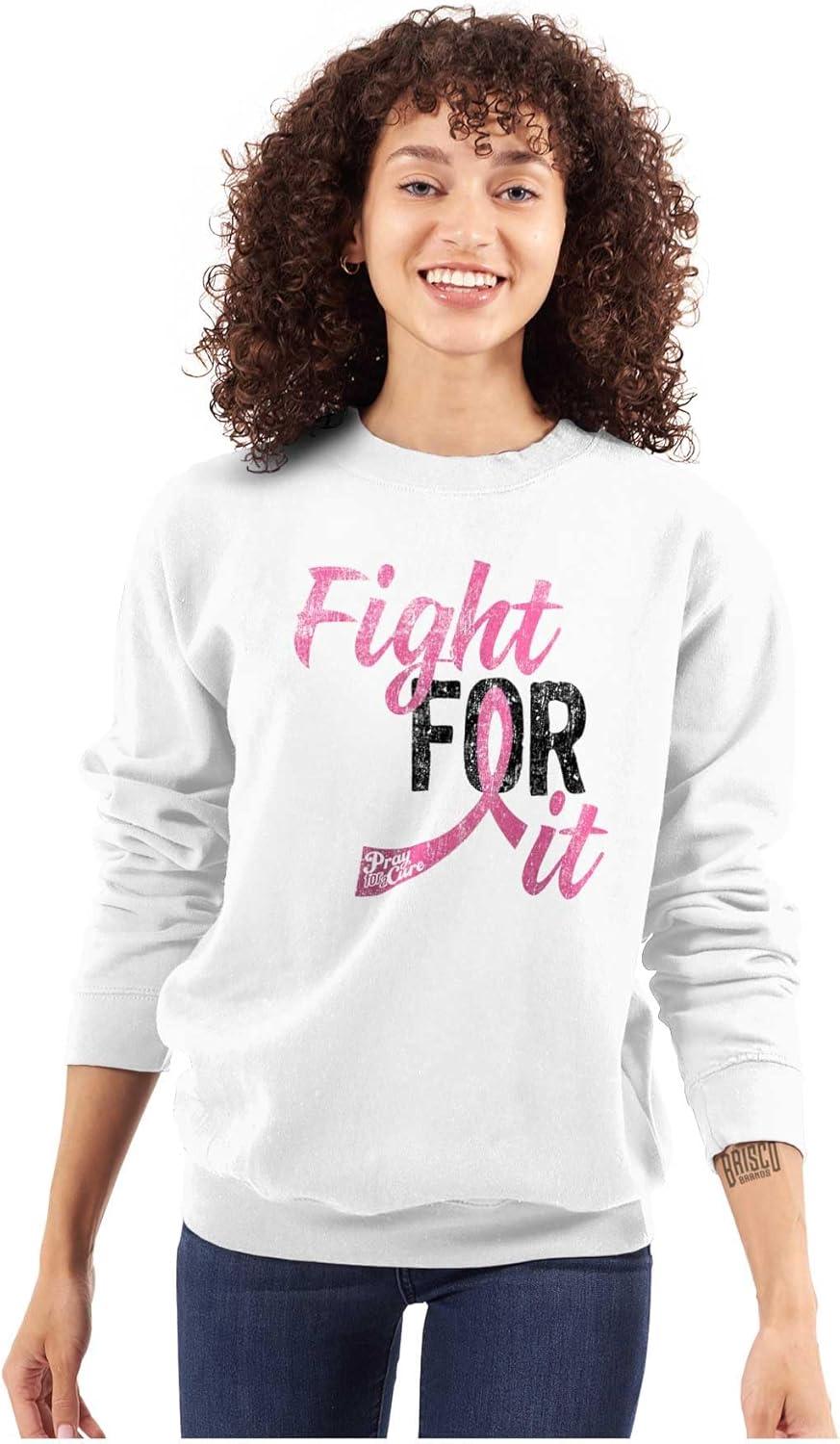 imageClassic Teaze Fight For It Breast Cancer Aware Pink Women Crewneck SweatshirtWhite