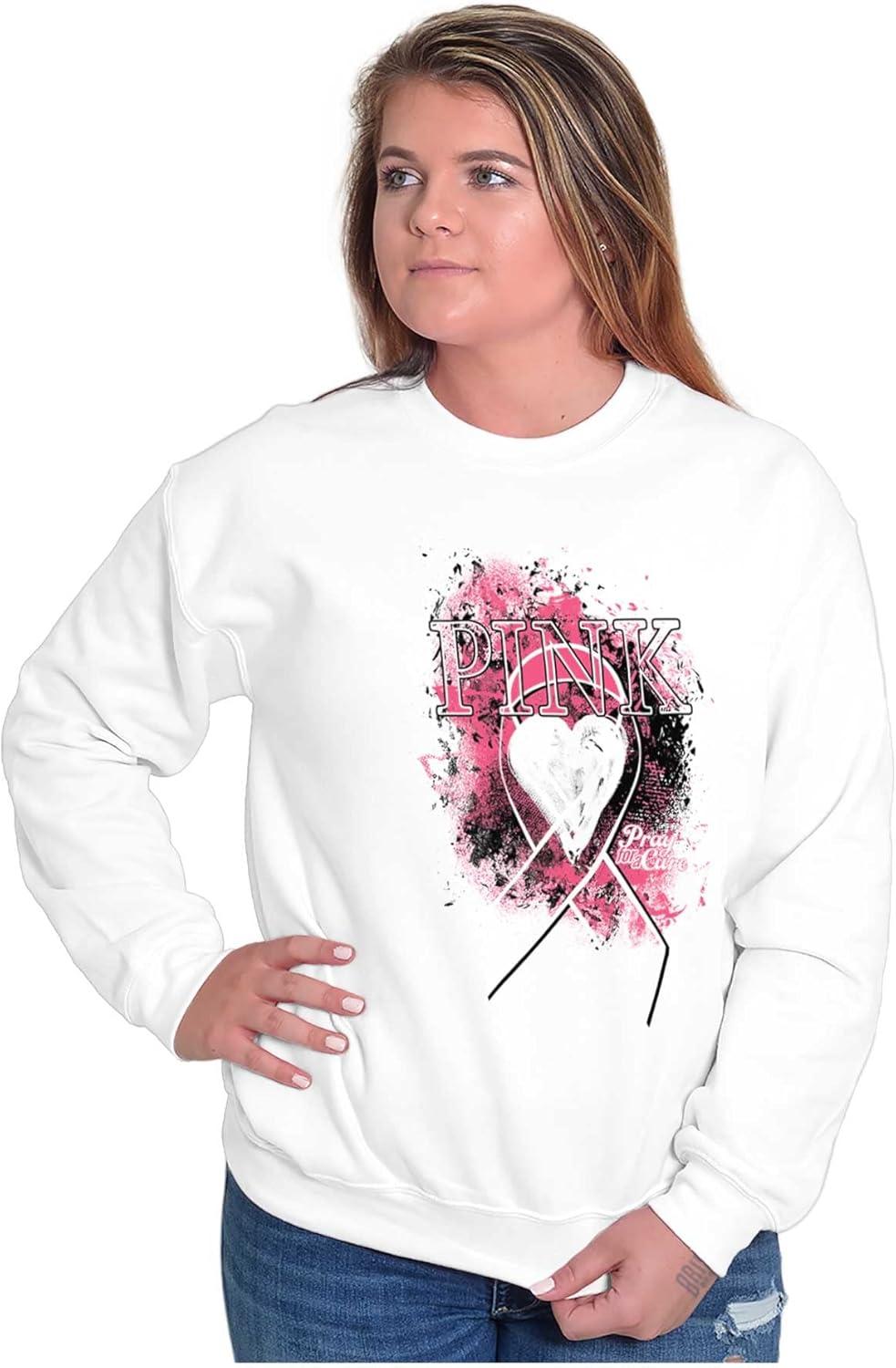 imageClassic Teaze Paint Pink Ribbon Breast Cancer Aware Women Crewneck SweatshirtWhite