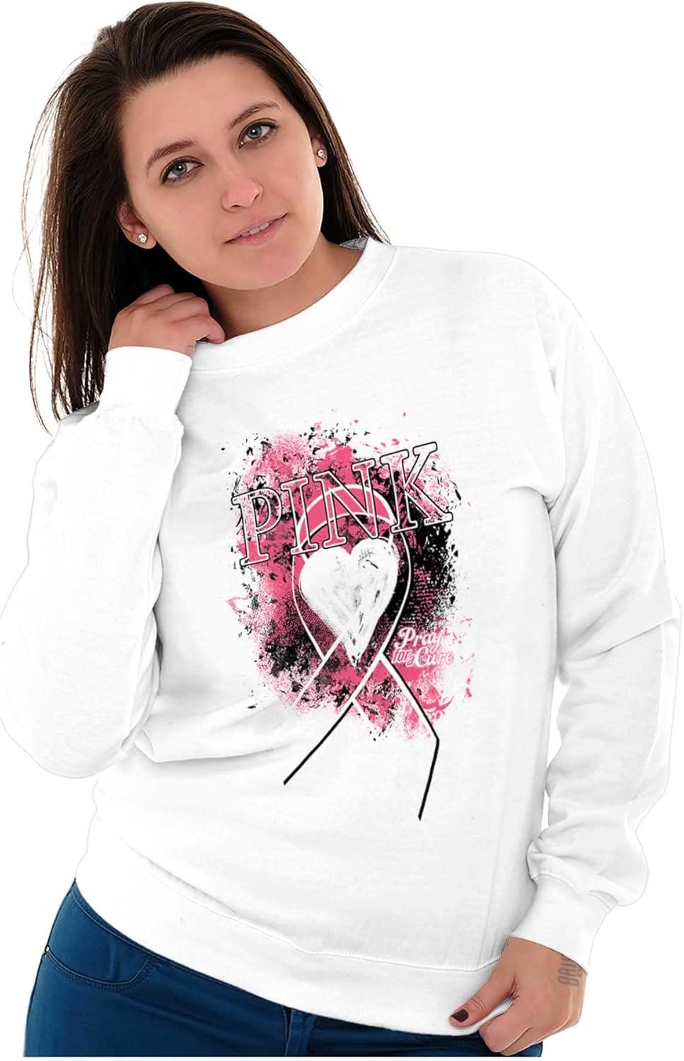 imageClassic Teaze Paint Pink Ribbon Breast Cancer Aware Women Crewneck SweatshirtWhite