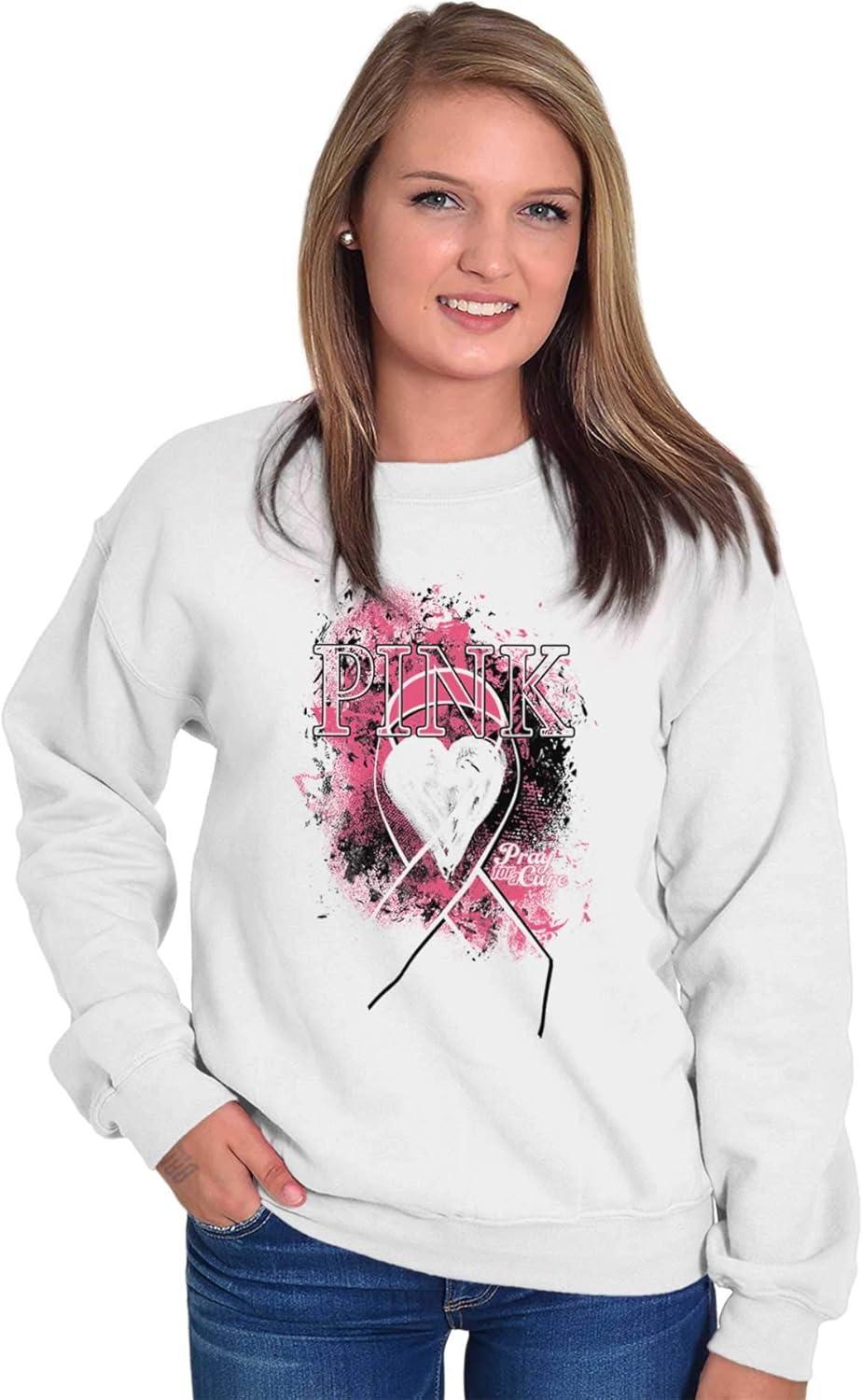 imageClassic Teaze Paint Pink Ribbon Breast Cancer Aware Women Crewneck SweatshirtWhite