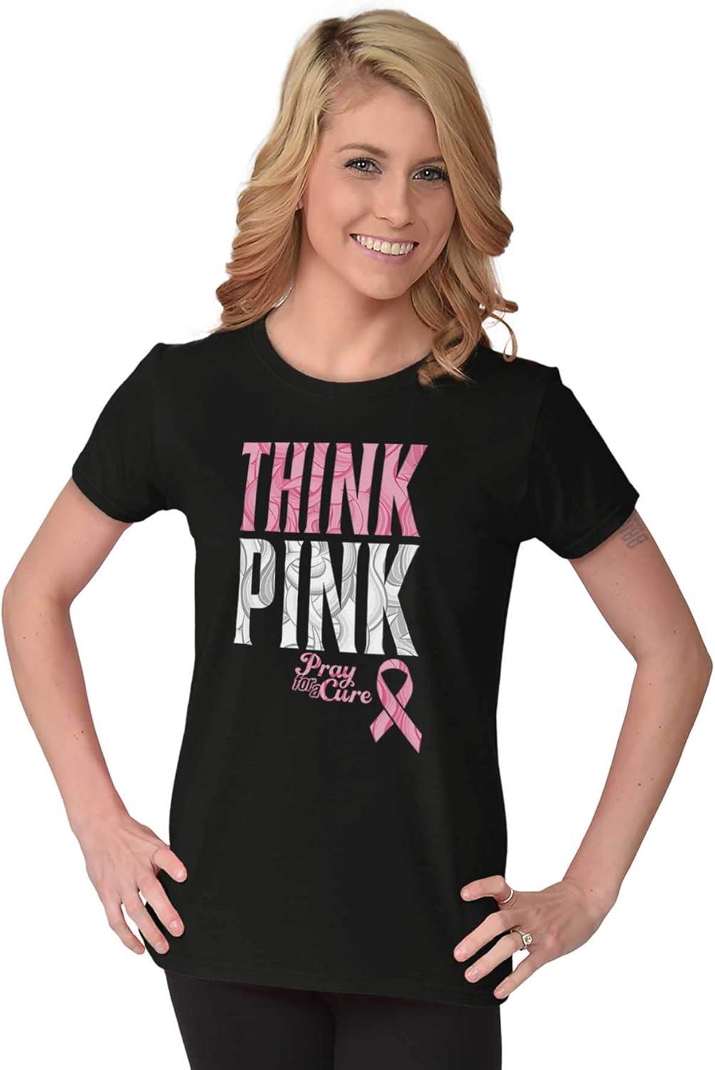 imageClassic Teaze Pink Ribbon Cure Breast Cancer Awareness Womens Slim Fit Graphic TeeBlack