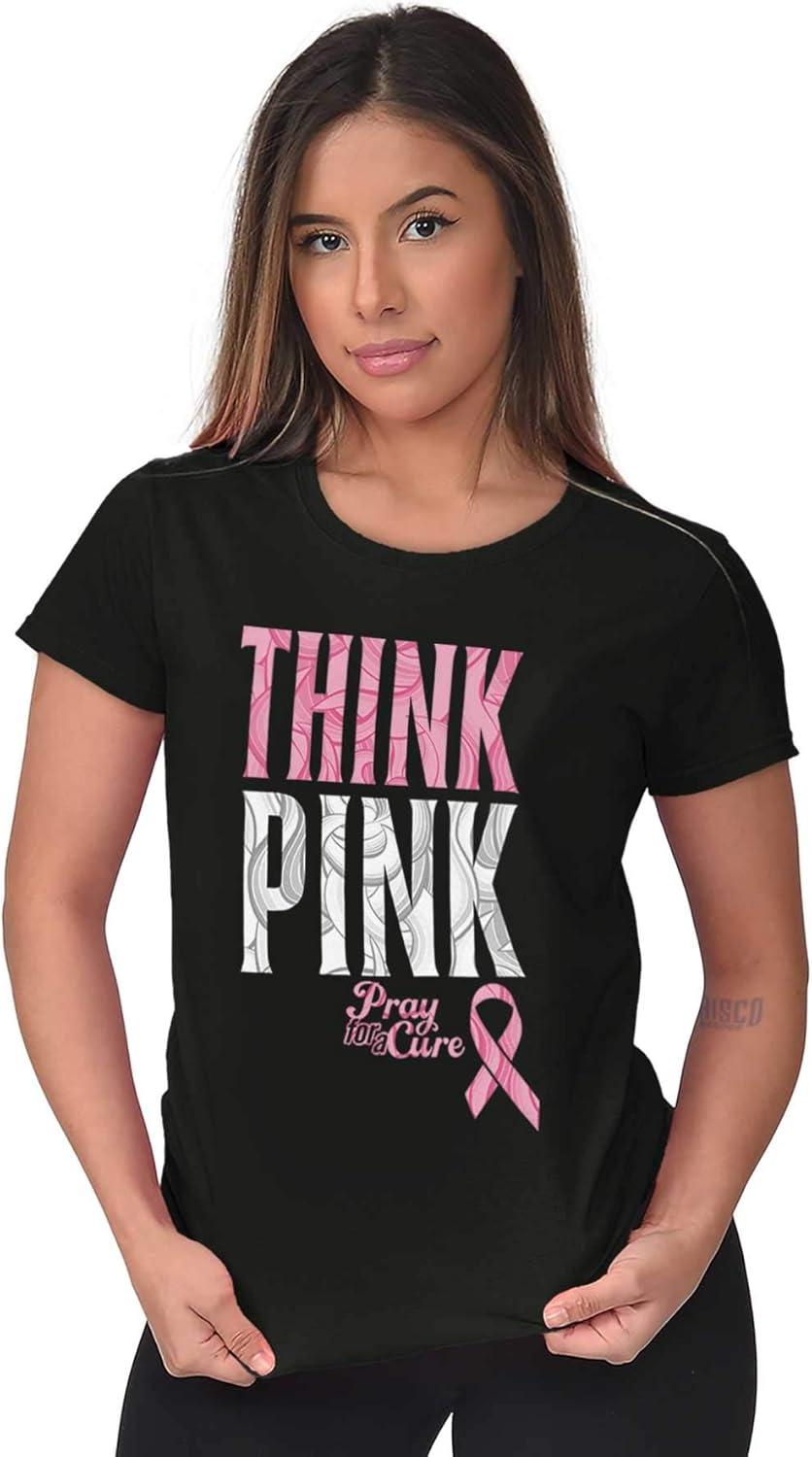 imageClassic Teaze Pink Ribbon Cure Breast Cancer Awareness Womens Slim Fit Graphic TeeBlack
