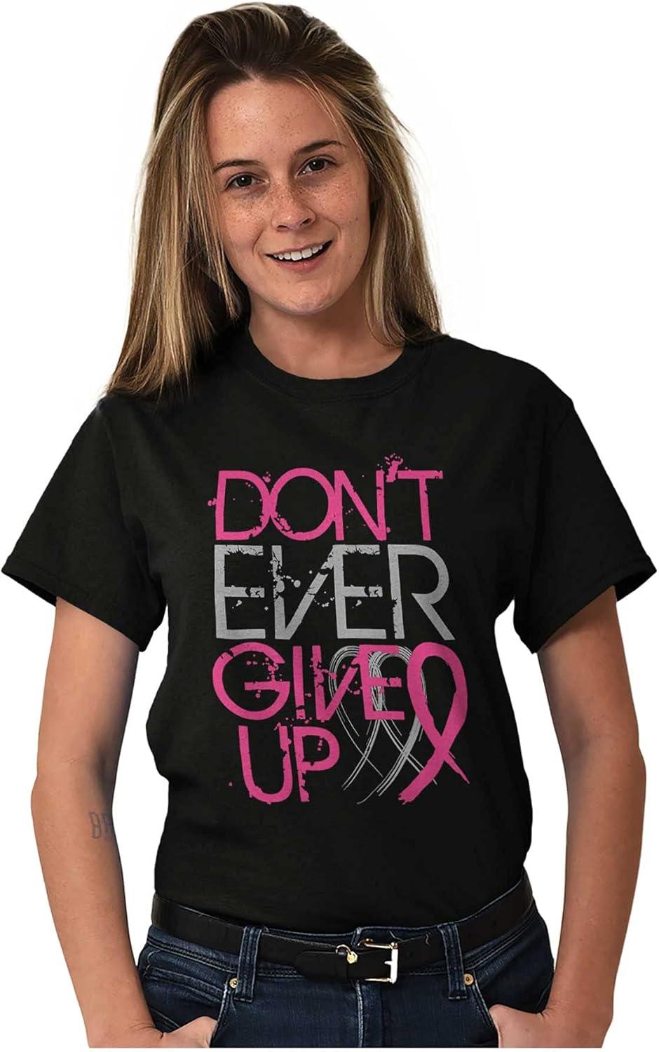 imageDont Give Up Breast Cancer Awareness Womens Graphic T Shirt TeesBlack