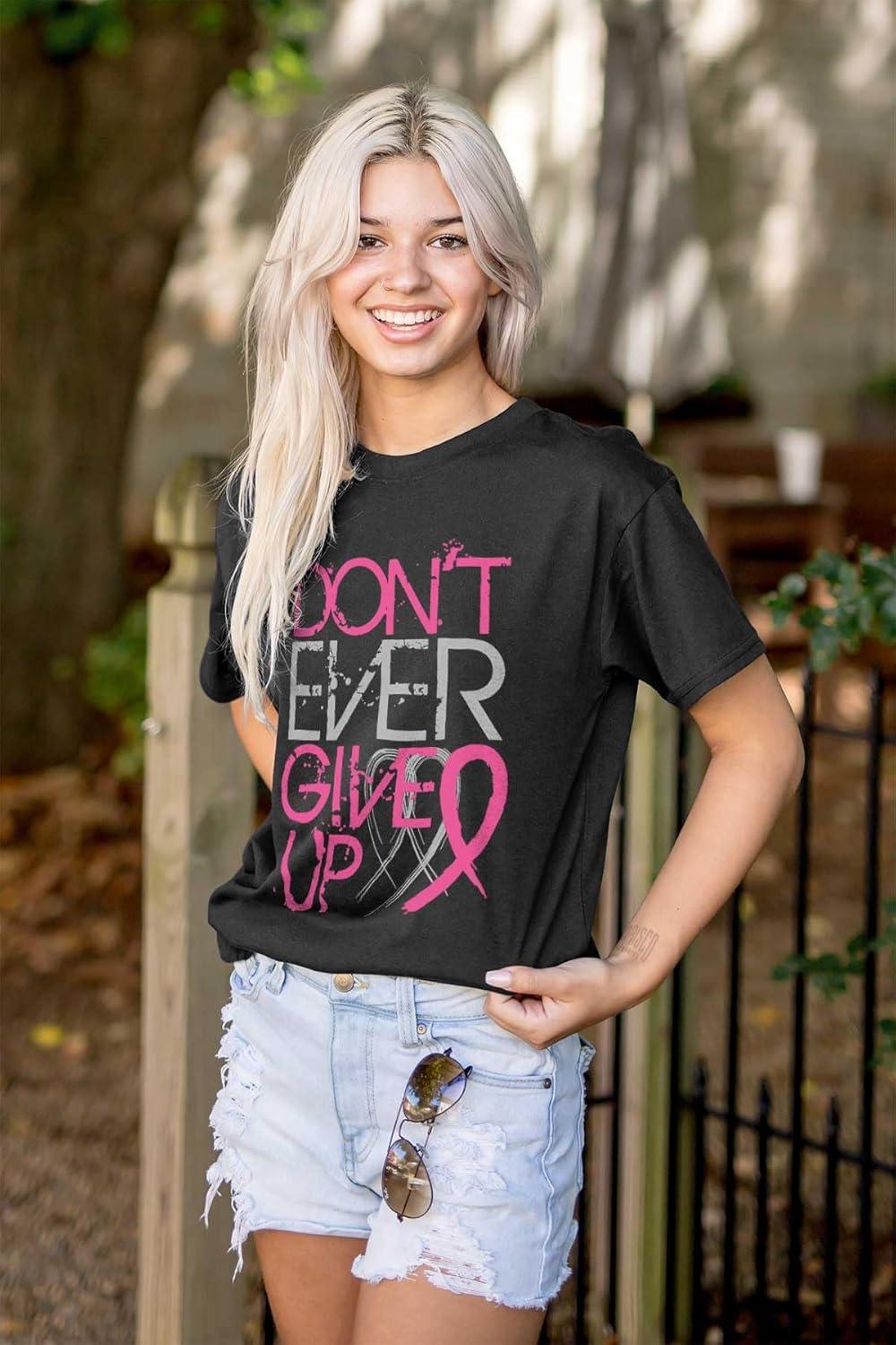 imageDont Give Up Breast Cancer Awareness Womens Graphic T Shirt TeesBlack