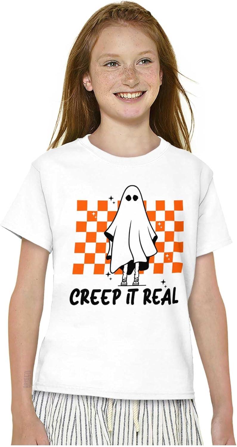 imageHalloween Spooky Ghost Creep It Real Crewneck T Shirts Boy GirlWhite