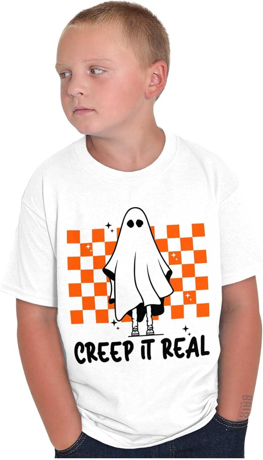 imageHalloween Spooky Ghost Creep It Real Crewneck T Shirts Boy GirlWhite