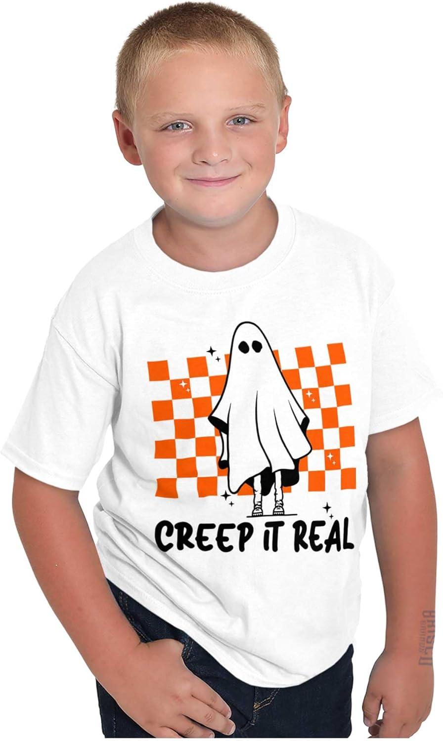 imageHalloween Spooky Ghost Creep It Real Crewneck T Shirts Boy GirlWhite
