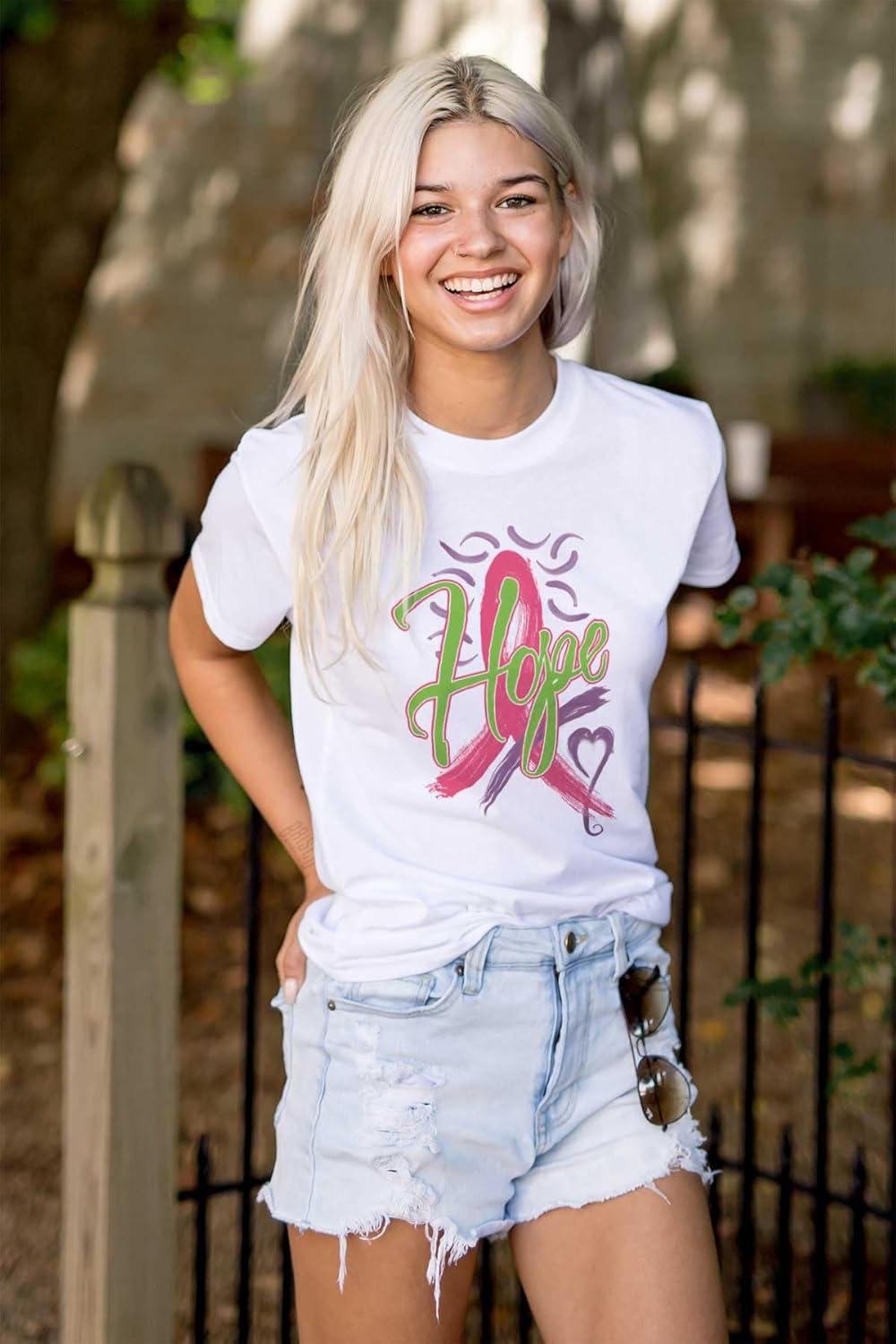 imageHope Pink Ribbon Heart Breast Cancer Womens Graphic T Shirt TeesWhite