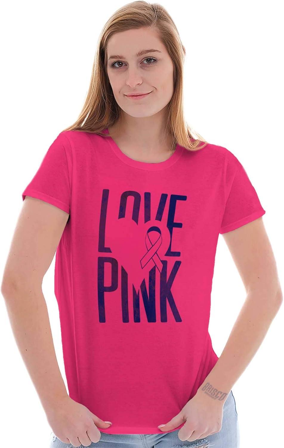 imageLove Pink Ribbon Breast Cancer Aware Womens Slim Fit Graphic Tee