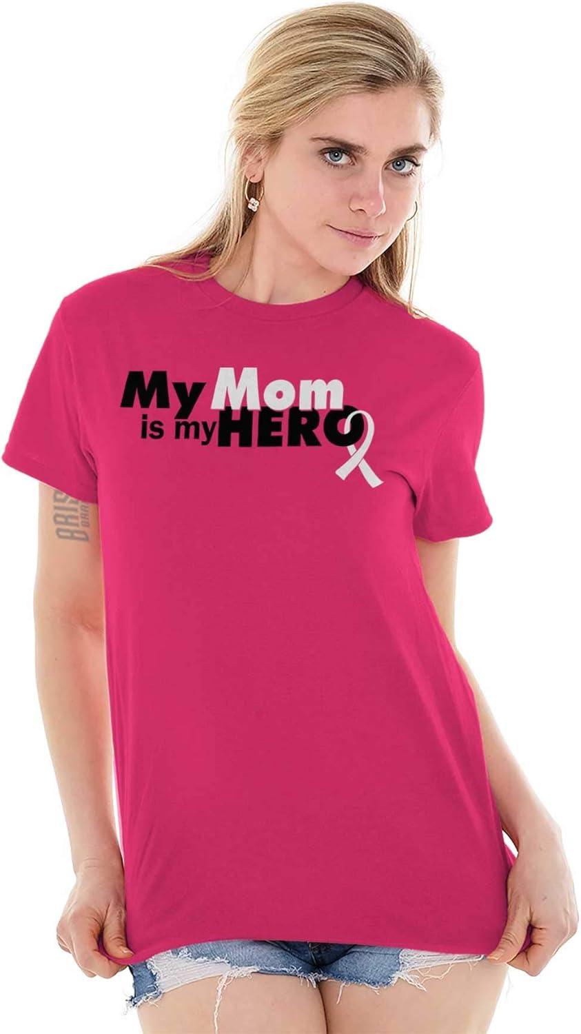 imageMy Mom My Hero Breast Cancer Ribbon Womens Graphic T Shirt Tees Heliconia