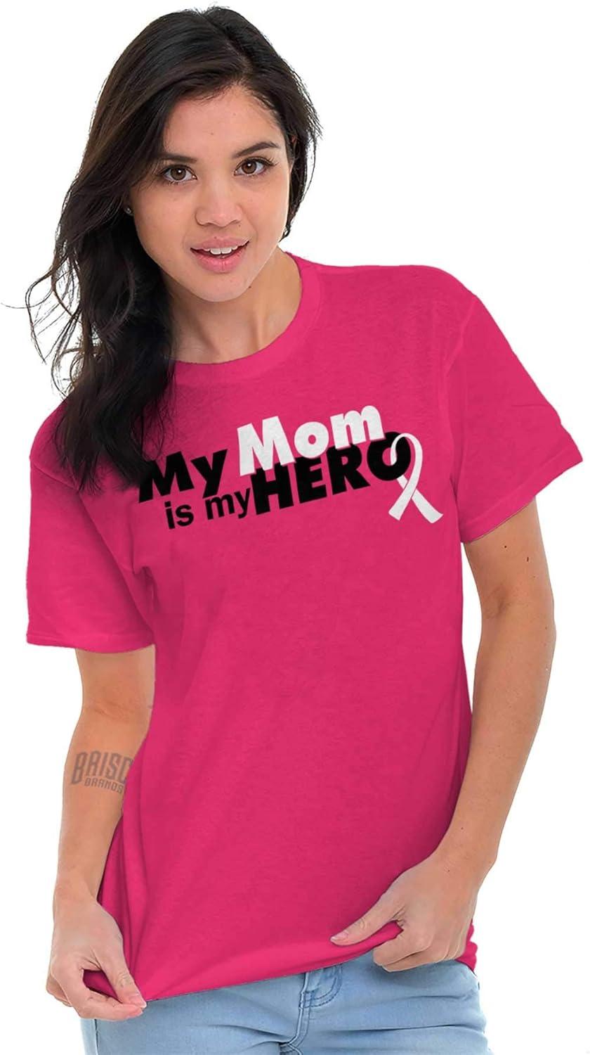 imageMy Mom My Hero Breast Cancer Ribbon Womens Graphic T Shirt Tees Heliconia