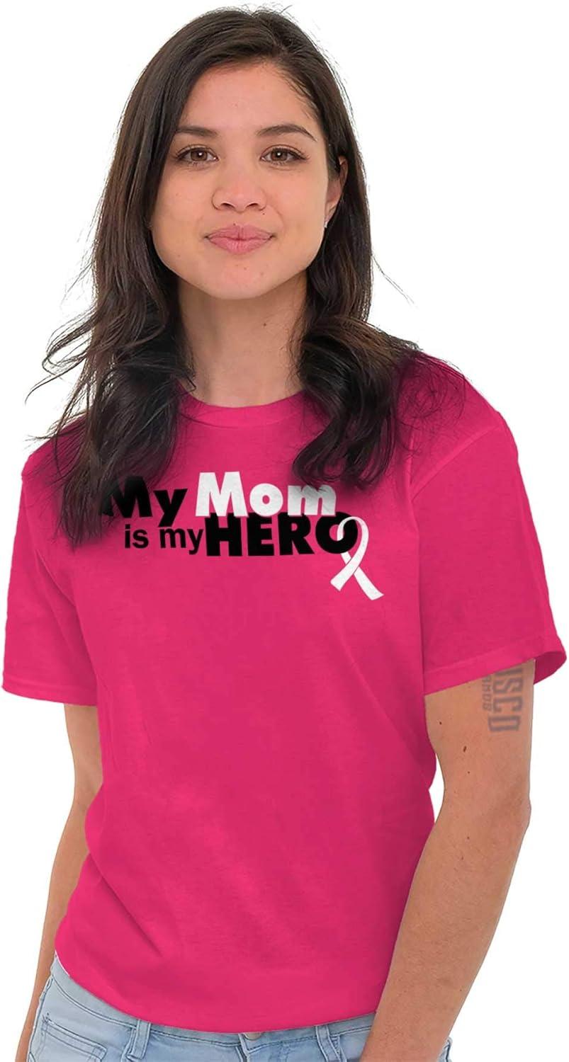 imageMy Mom My Hero Breast Cancer Ribbon Womens Graphic T Shirt Tees Heliconia