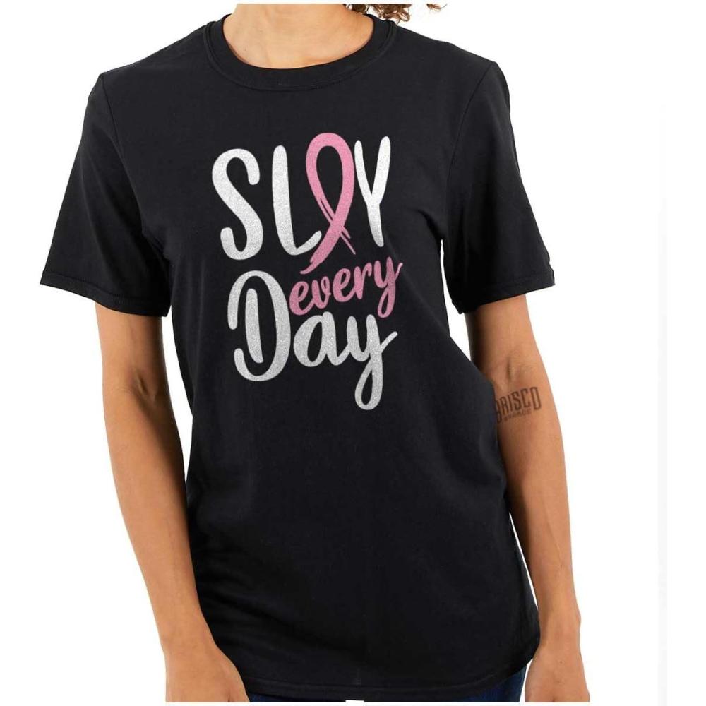 imageBreast Cancer Survivor Slay Every Day Womens Graphic T Shirt TeesBlack