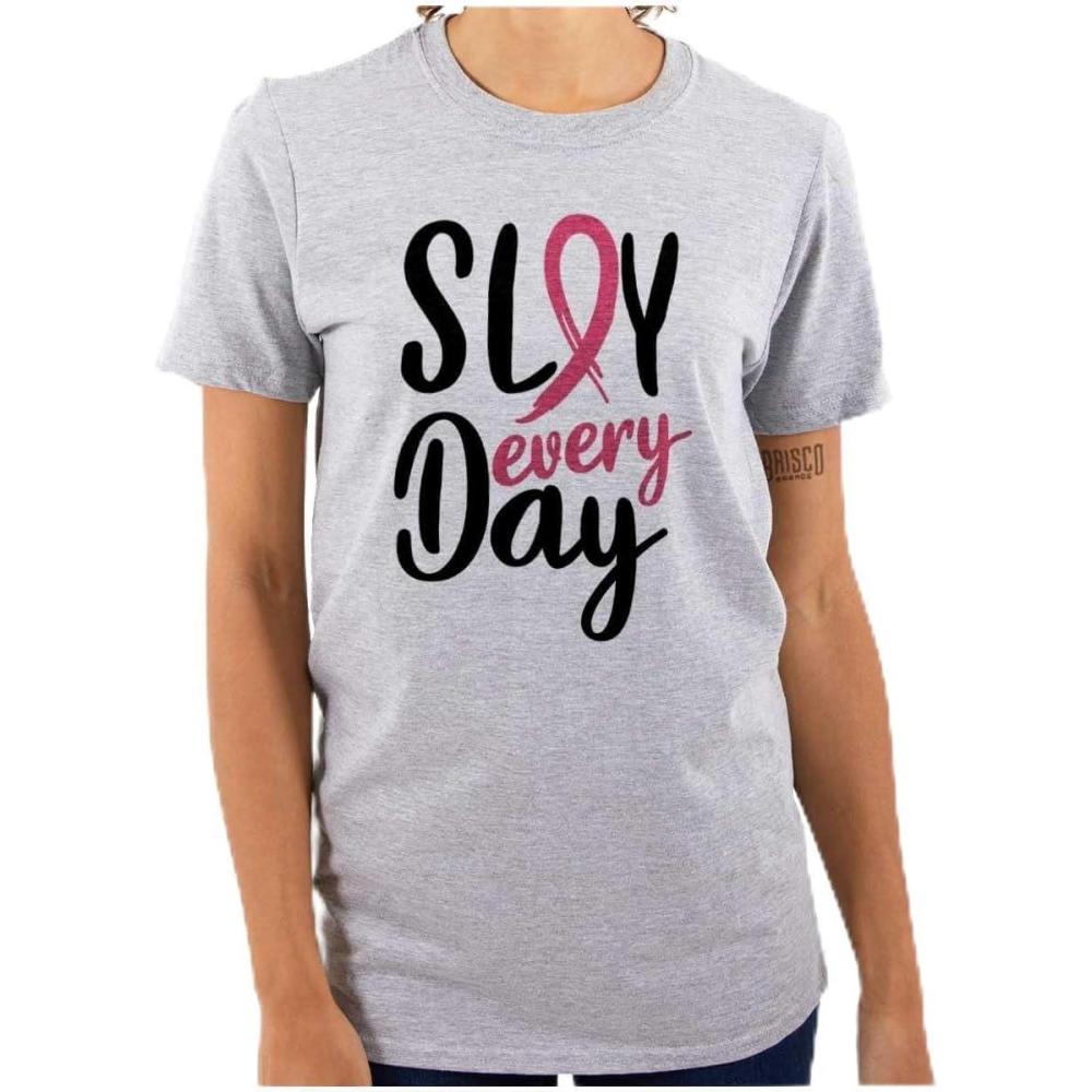 imageBreast Cancer Survivor Slay Every Day Womens Graphic T Shirt TeesSport Grey