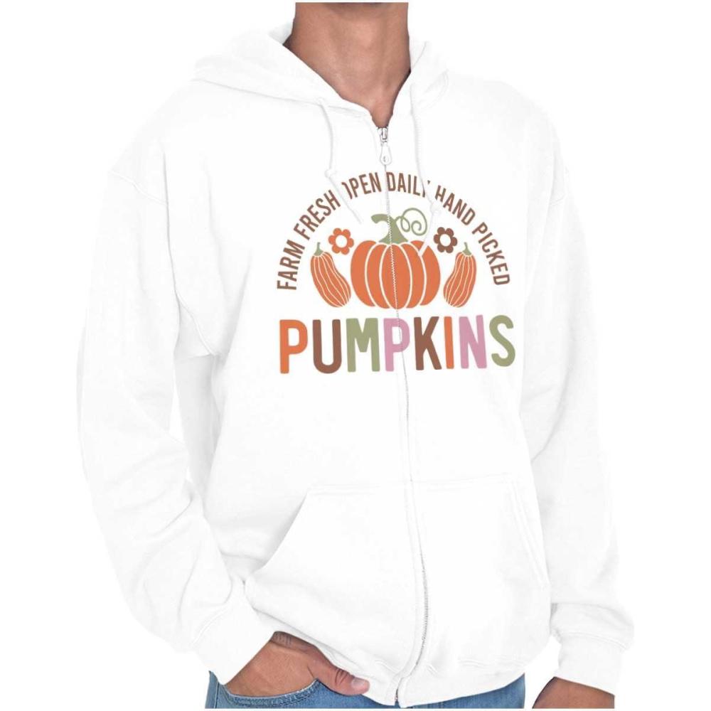 imageBrisco Brands Cute Fall Autumn Farm Fresh Pumpkins Zip Up Hoodie Mens WomensWhite